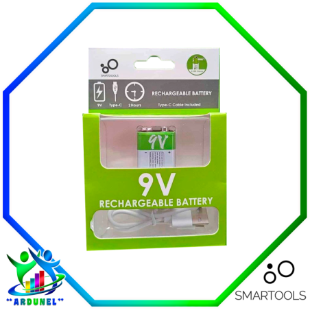 BATERÍA 9V LI-ION  650mAh RECARGABLE USB TIPO C (SMARTOOL)