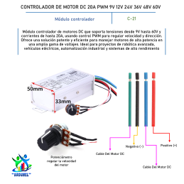CONTROLADOR DE MOTOR DC 20A PWM 9V 12V 24V 36V 48V 60V